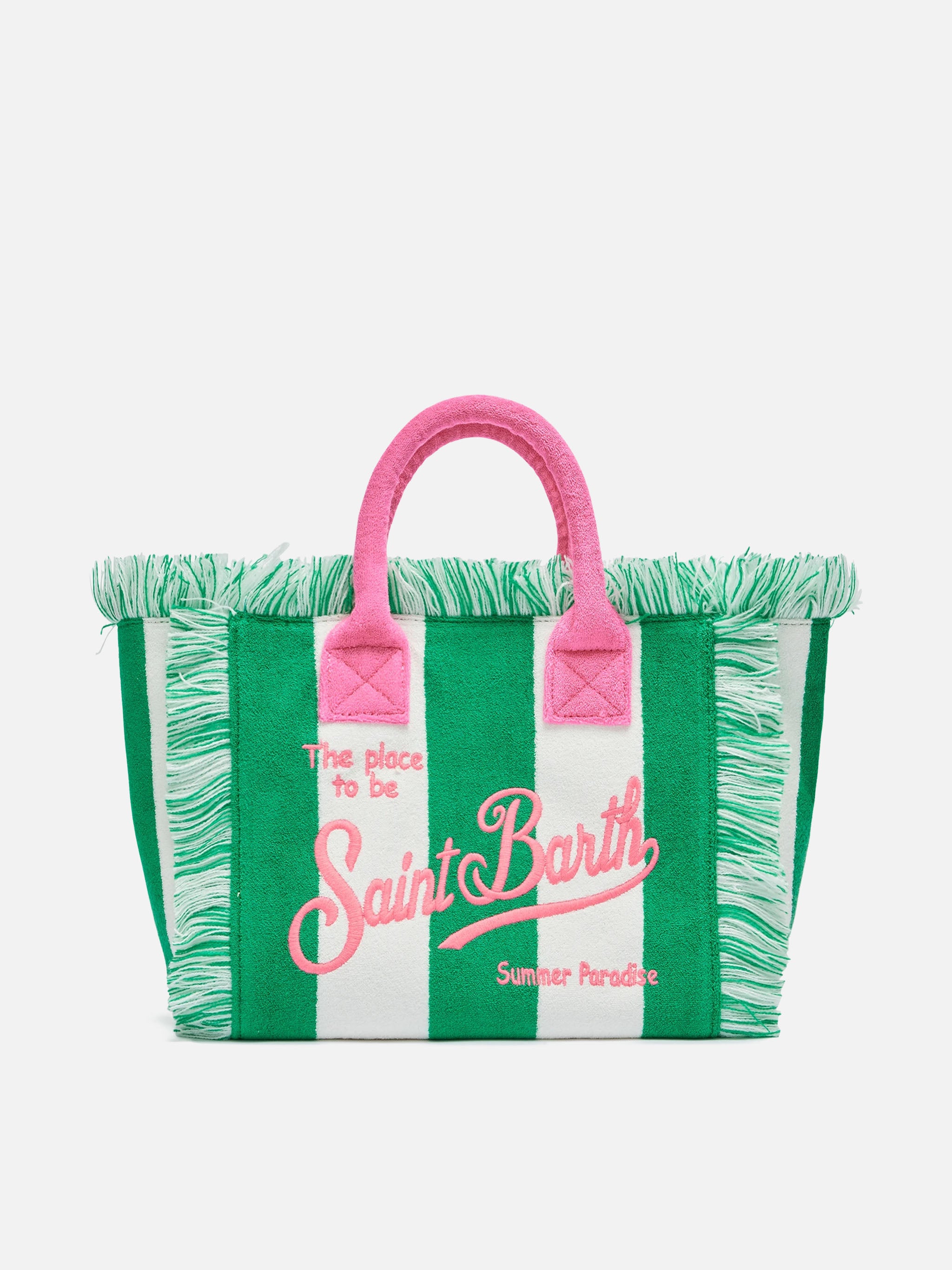 mc2-saint-barth-borsa-colette-in-spugna-verde-con-stampa-a-righe-verdi image 1