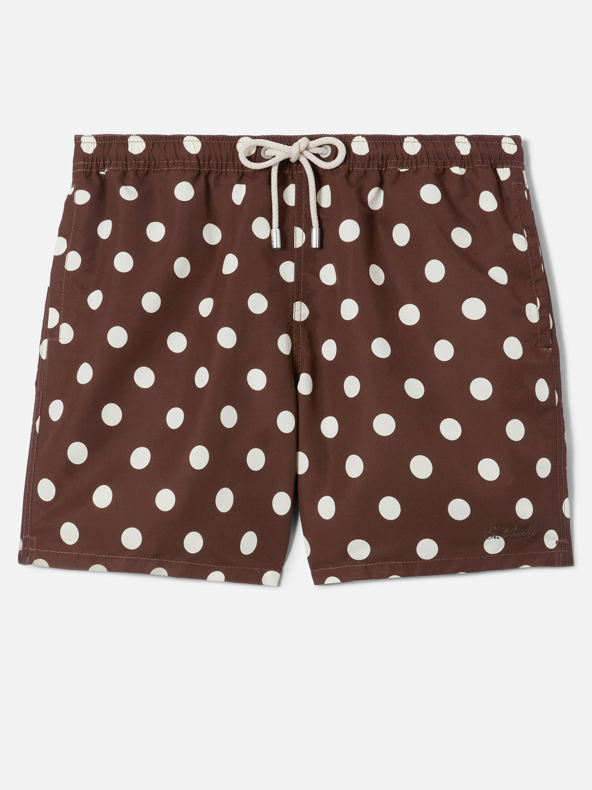 mc2-saint-barth-syros-costume-mare-uomo-marrone-con-ricamo-pois-bianchi image 1