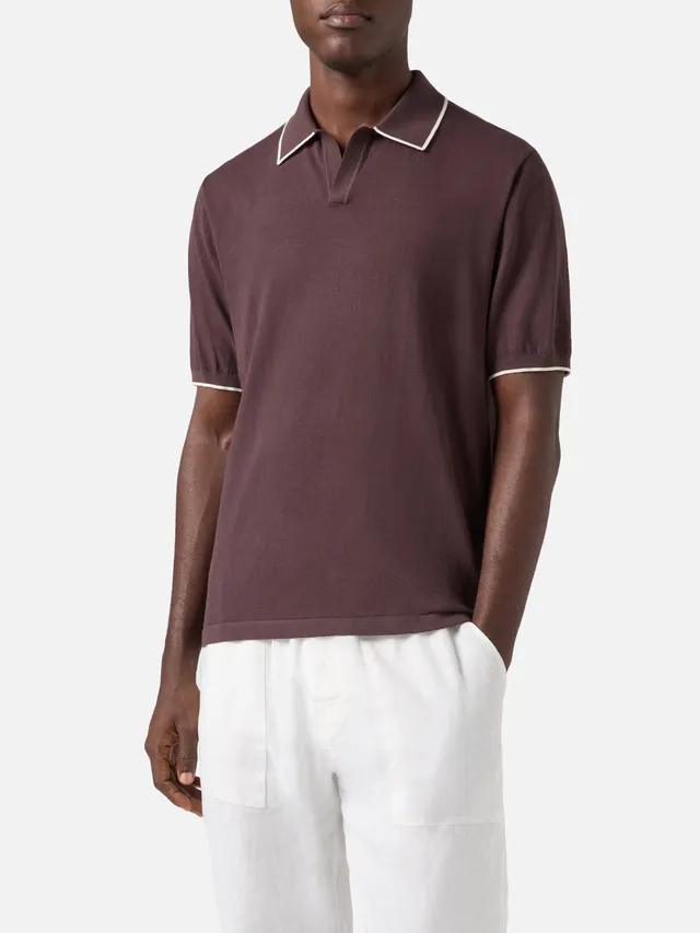 mc2-saint-barth-polo-uomo-sloan-in-cotone-high-twist-marrone-con-profili-a-contr image 1