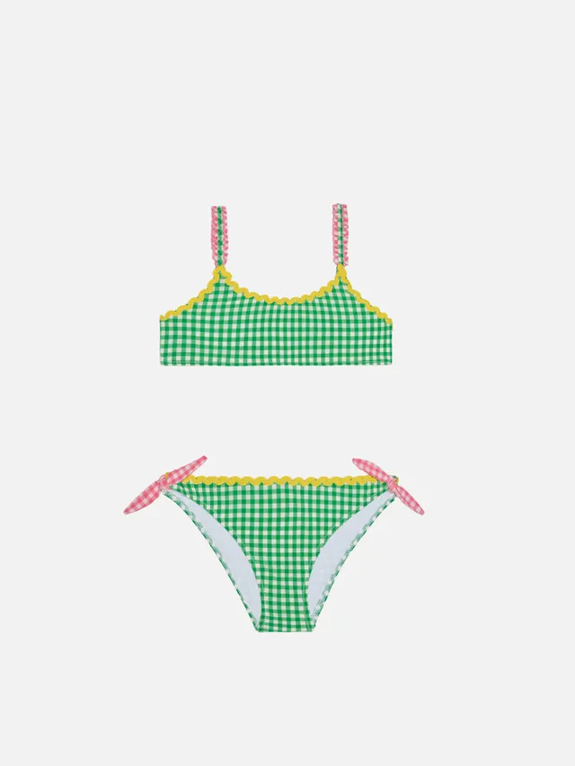 mc2-saint-barth-bikini-top-da-bambina-con-stampa-vichy-verde image 1