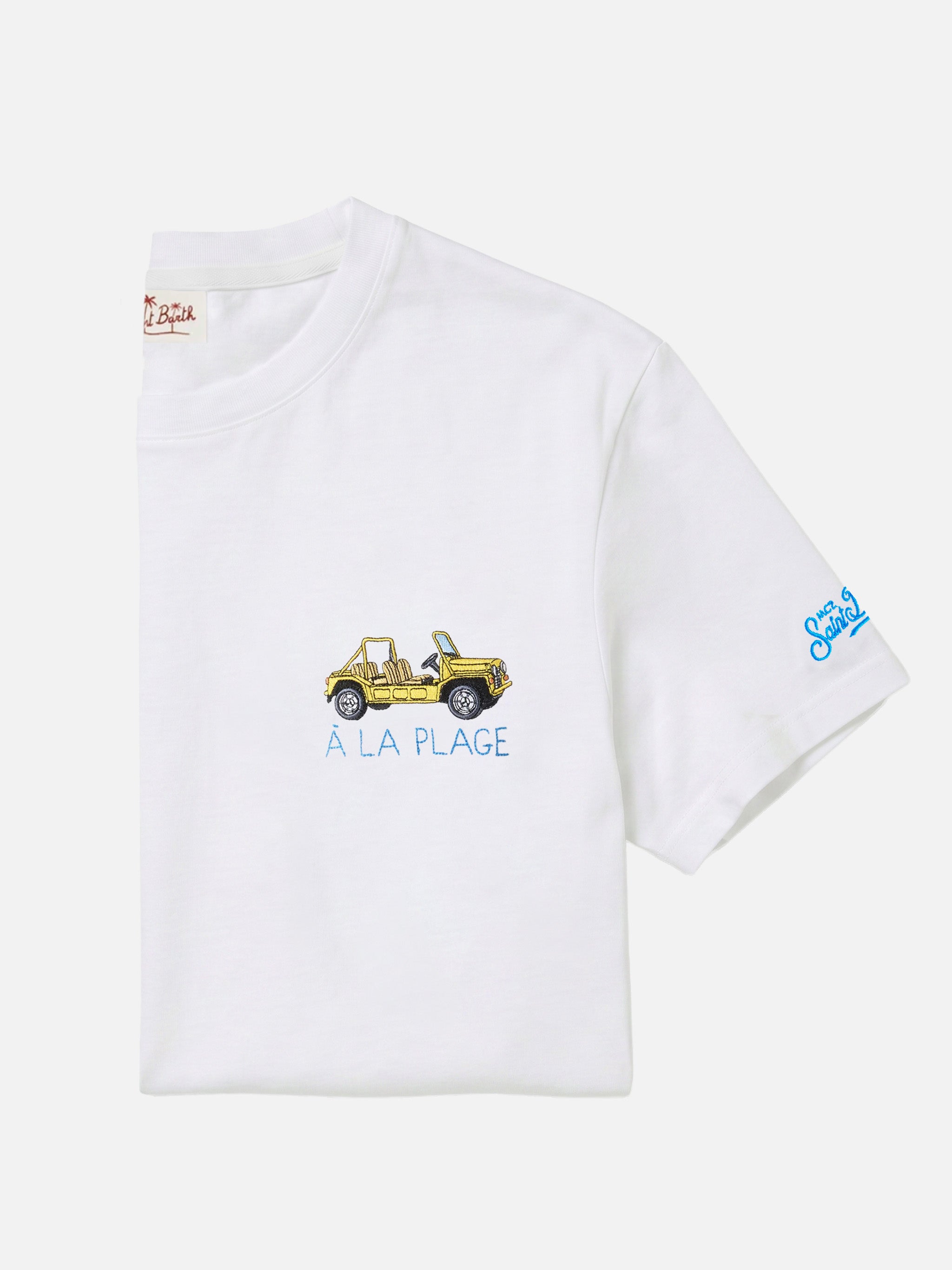 mc2-saint-barth-portofino-t-shirt-uomo-bianca-cotone-ricamo-la-plage image 1