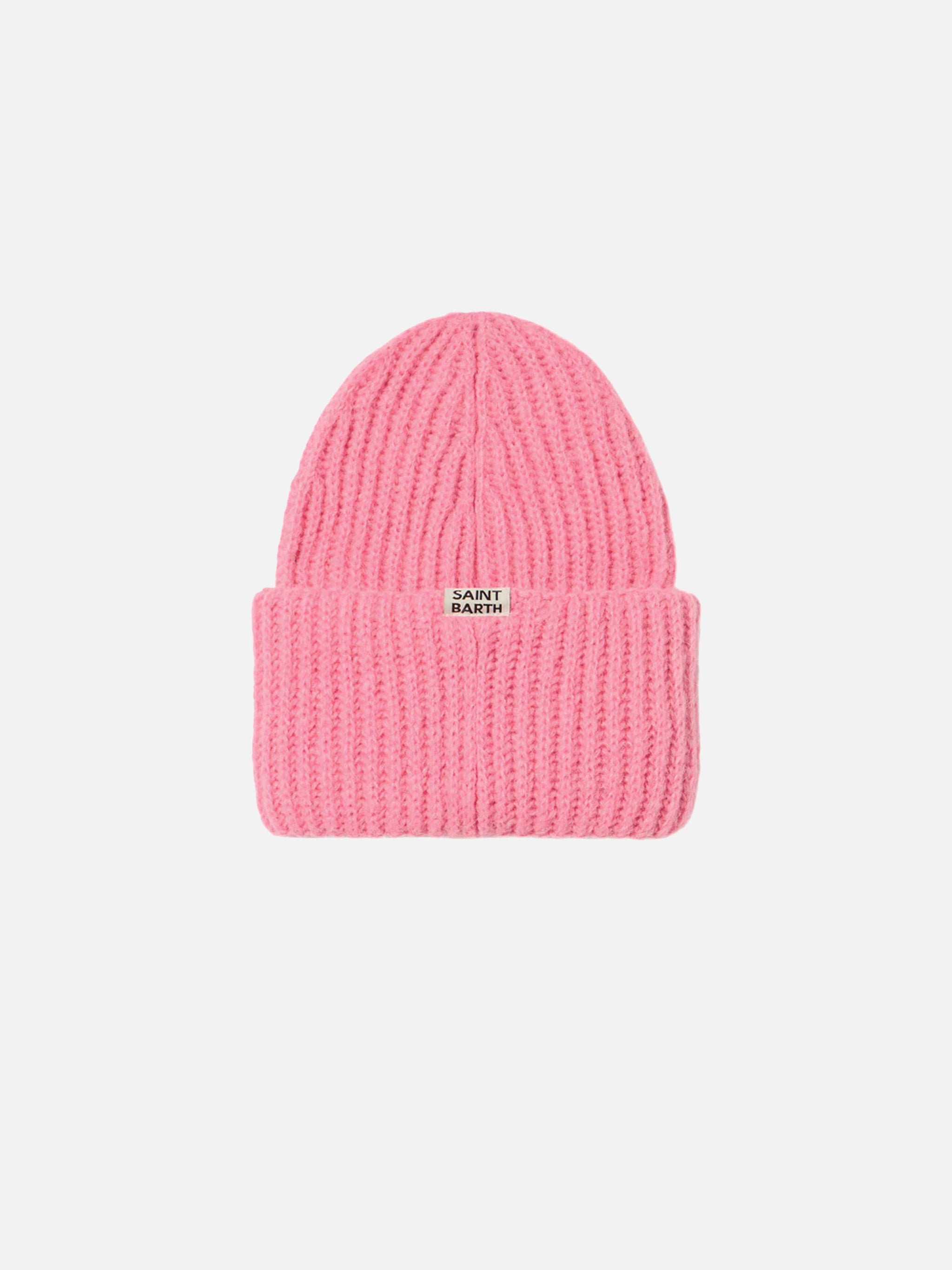 mc2-saint-barth-berretto-bambina-in-maglia-garzata-rosa-con-ricamo-apres-chic image 2