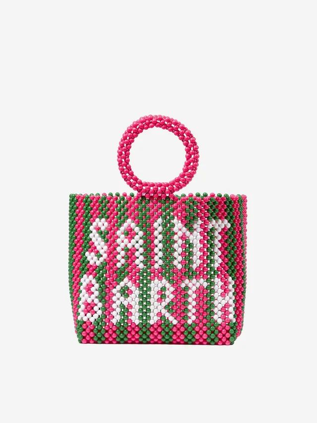 mc2-saint-barth-beaded-big-bag-borsa-con-perline-donna-a-righe-rosa-e-verdi image 1