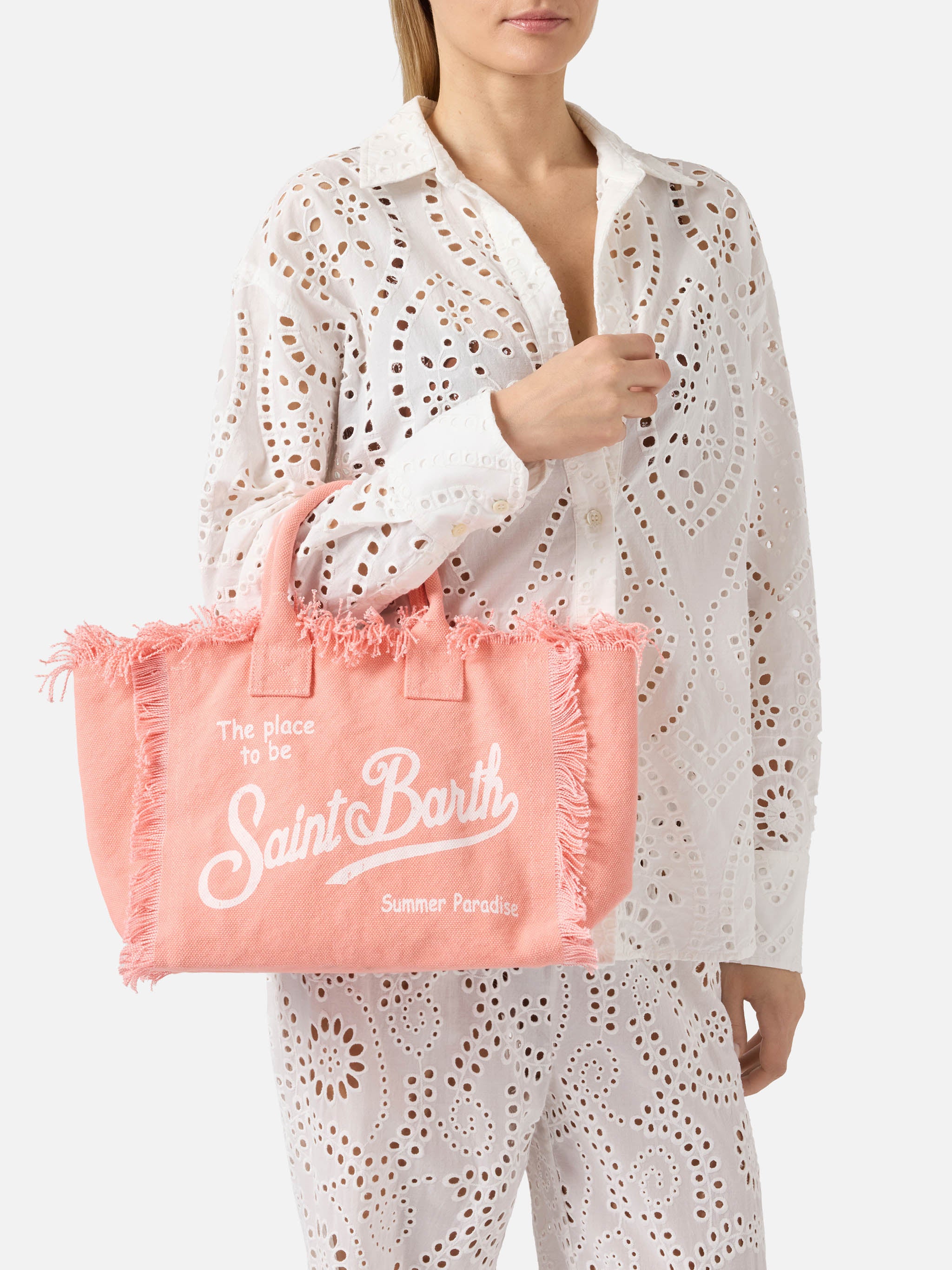 mc2-saint-barth-colette-borsa-canvas-arancione-con-frange image 2
