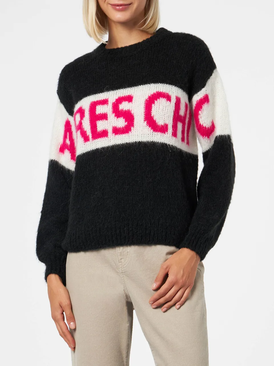 mc2-saint-barth-danya-soft-maglione-donna-nero-fucsia-jacquard-apr-s-chic image 1