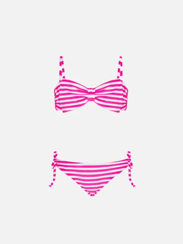 mc2-saint-barth-bikini-da-bambina-a-bralette-in-spugna-a-righe-bianche-e-fucsia image 1