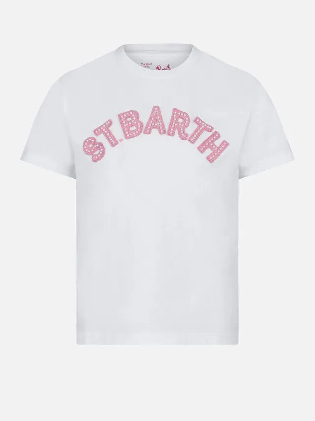 mc2-saint-barth-t-shirt-bambina-elly-bianca-con-patch-st-barth-rosa image 1