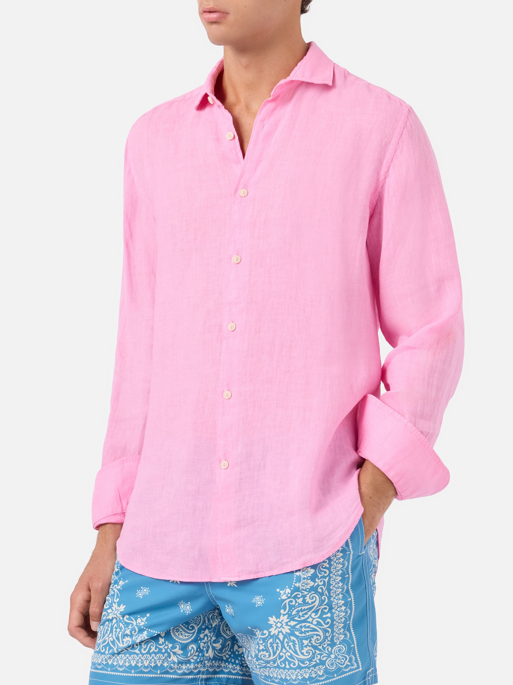 mc2-saint-barth-camicia-pamplona-in-puro-lino-rosa-da-uomo image 1