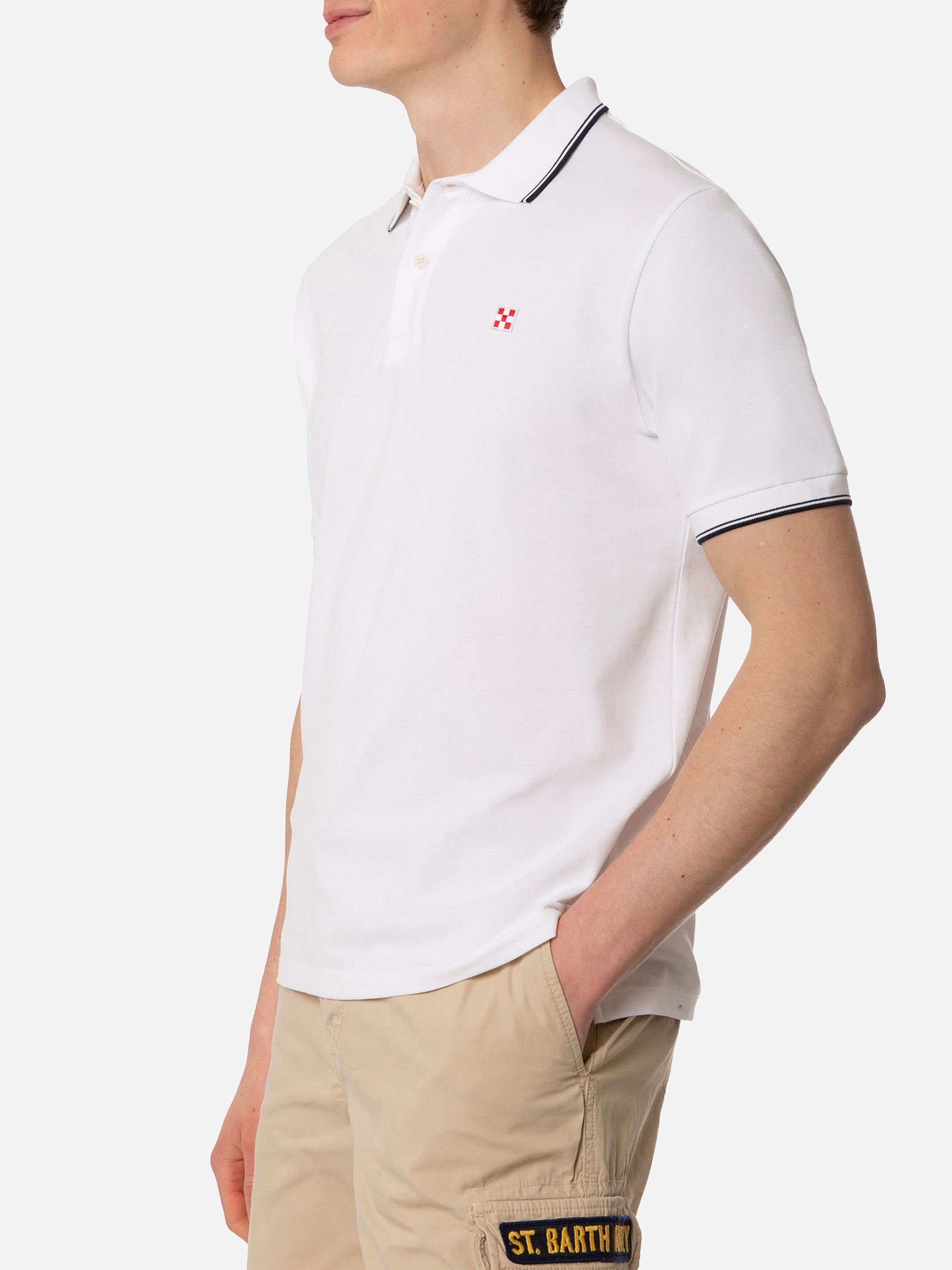 mc2-saint-barth-polo-uomo-in-piquet-di-cotone-bianca-con-logo image 3