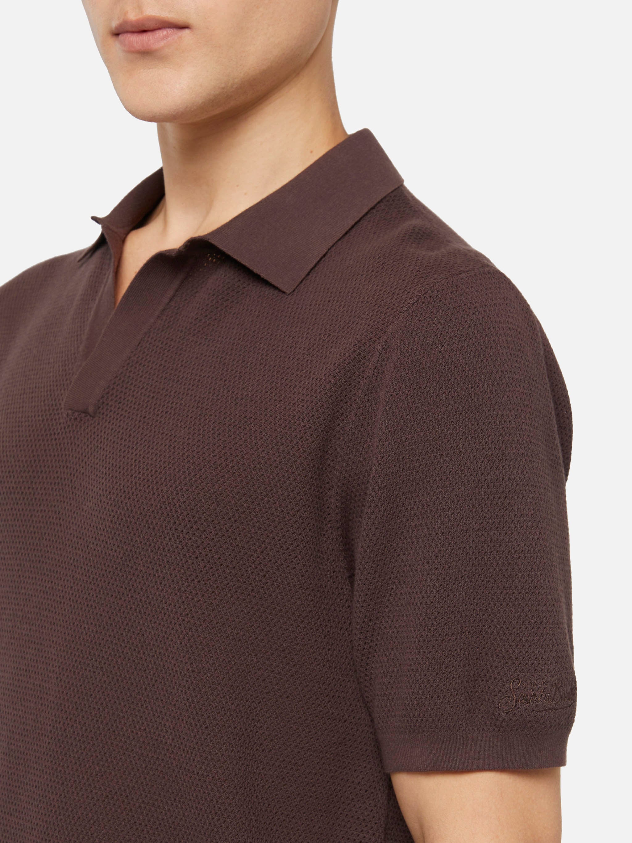 mc2-saint-barth-polo-sloan-uomo-in-maglia-a-rete-marrone-senza-bottoni image 2