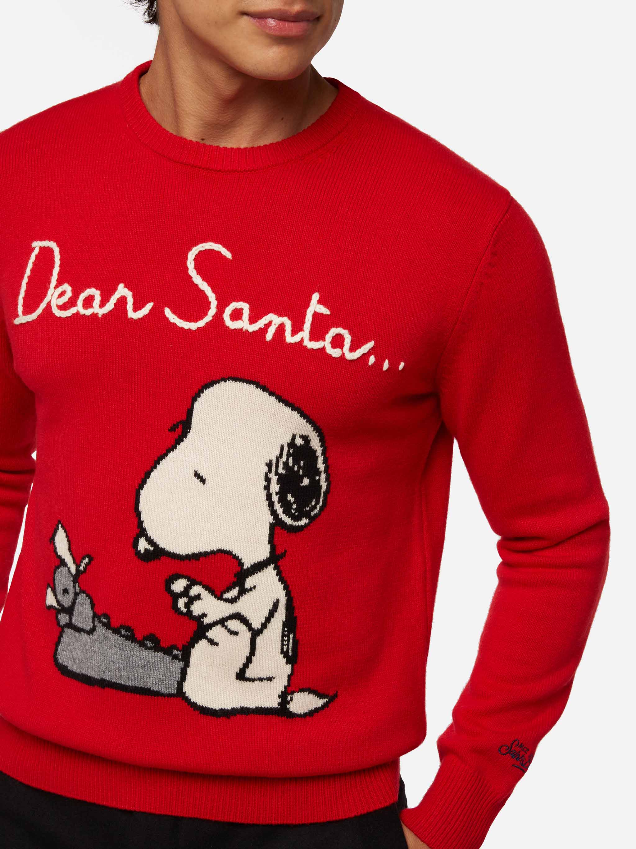 mc2-saint-barth-heron-maglione-uomo-rosso-con-jacquard-e-ricamo-snoopy-peanuts image 2