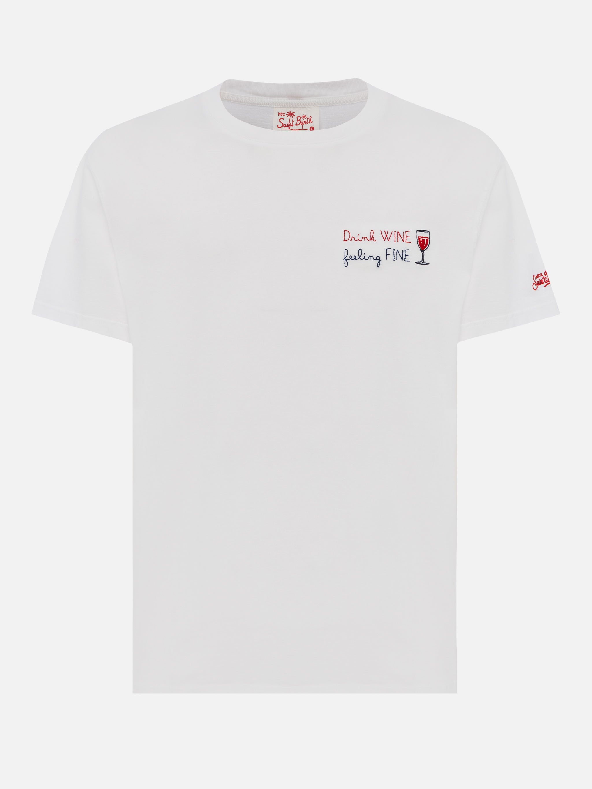 mc2-saint-barth-portofino-t-shirt-uomo-bianca-ricamo-drink-wine-feeling-fine image 4