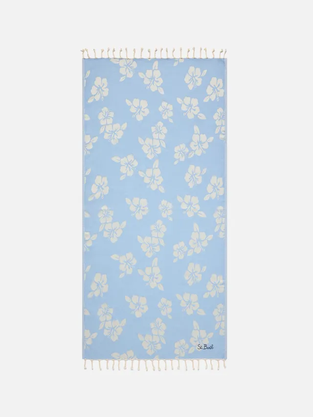 mc2-saint-barth-telo-mare-foutas-jacquard-azzurro-hibiscus-con-frange image 1