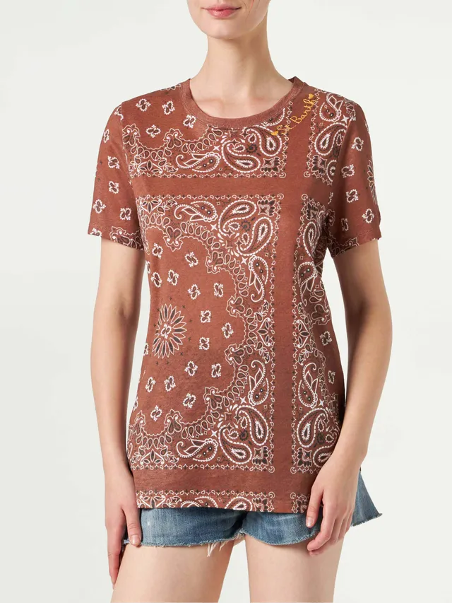 mc2-saint-barth-t-shirt-scarlett-in-lino-fantasia-bandana-marrone image 1