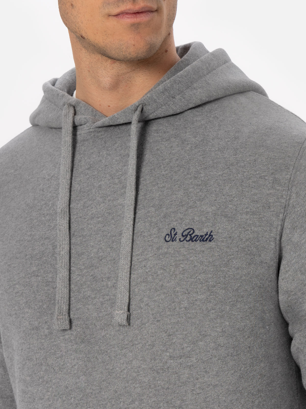 mc2-saint-barth-felpa-tribeca-in-cotone-grigio-m-lange-con-cappuccio-e-ricamo-lo image 2