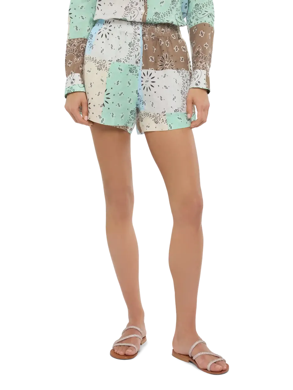 mc2-saint-barth-meave-shorts-donna-in-lino-stampa-bandana-verde-salvia image 1
