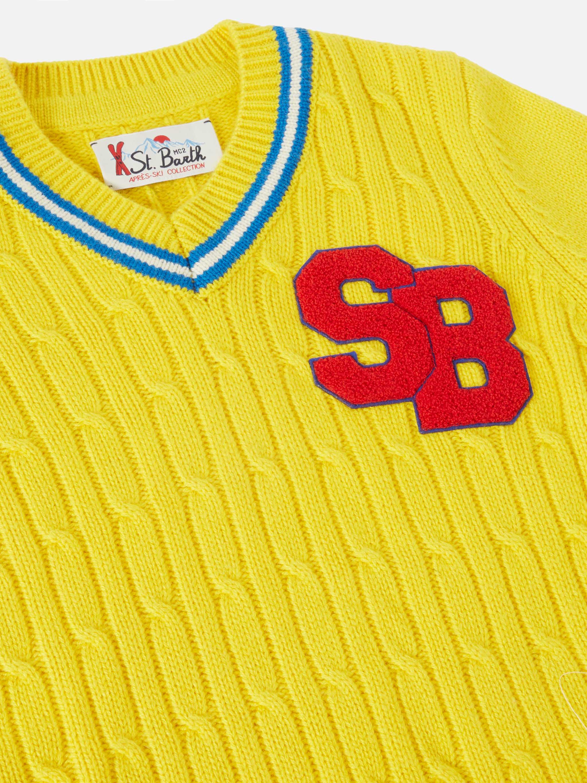 mc2-saint-barth-maglione-roger-jr-bambino-a-trecce-giallo-misto-cashmere-patch-s image 2