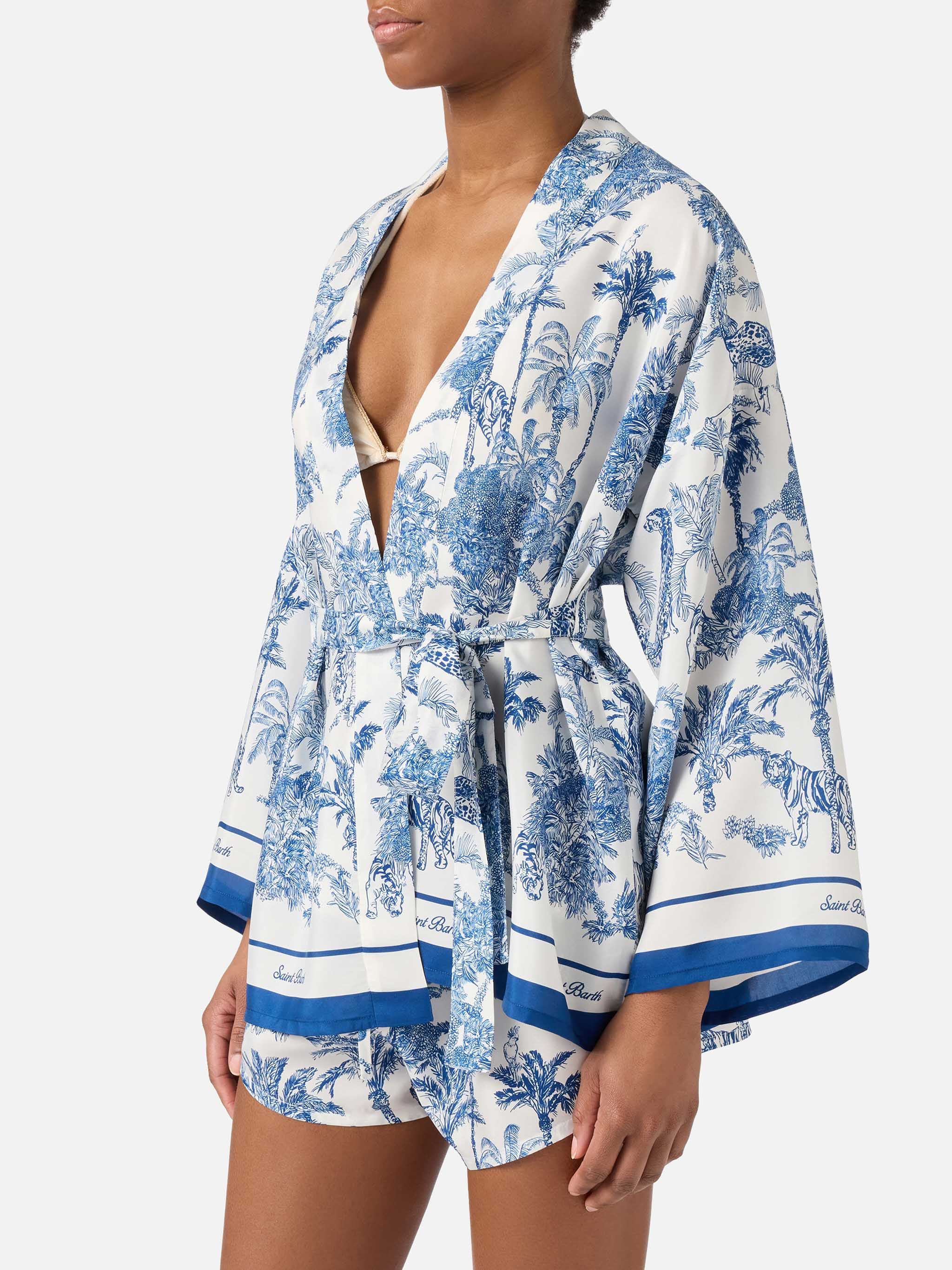 mc2-saint-barth-kimono-corto-carly-in-seta-con-stampa-toile-de-jouy-blu-e-bianco image 1