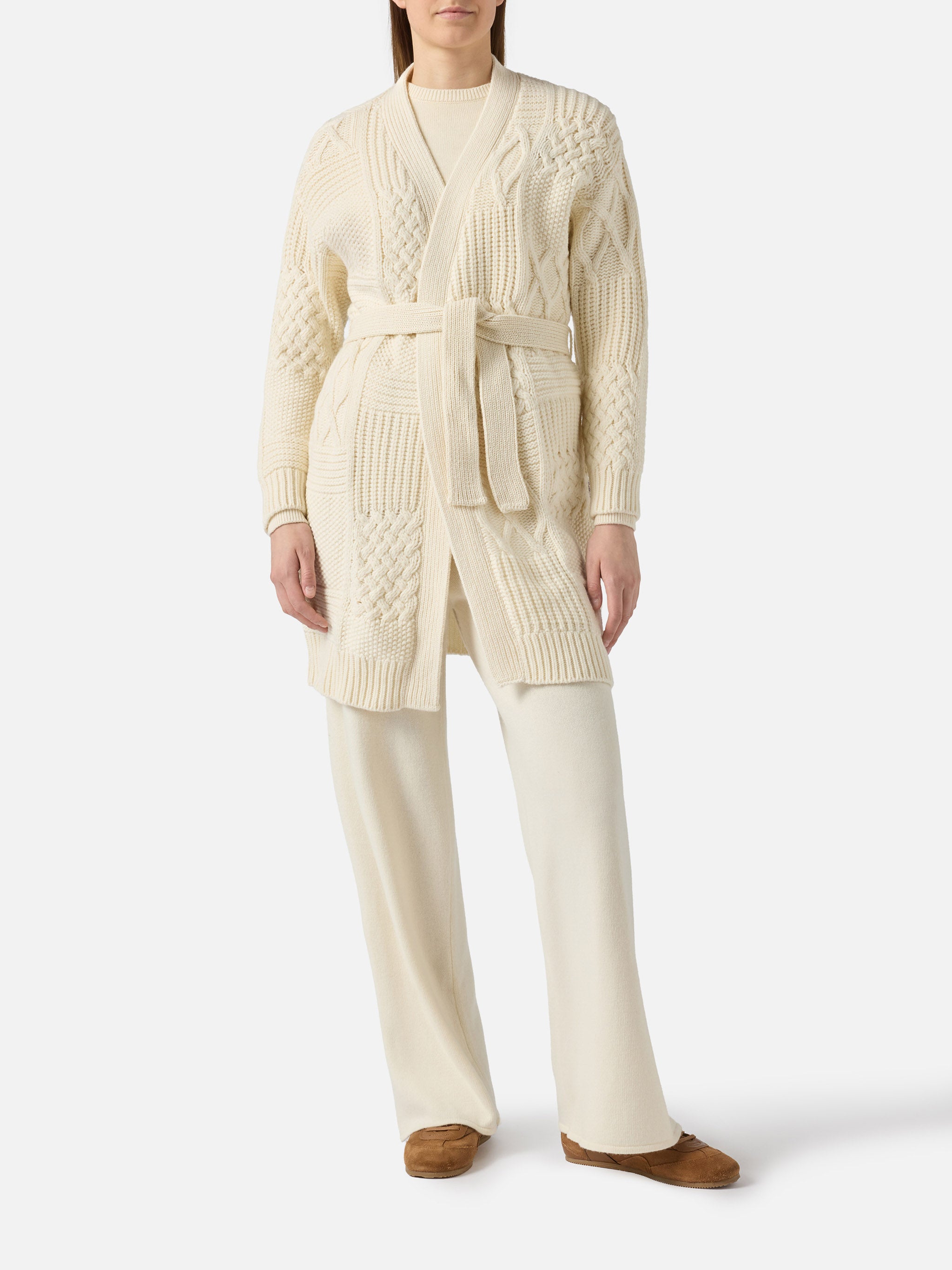 mc2-saint-barth-maxi-cardigan-donna-bianco-con-ricamo-e-cintura image 2