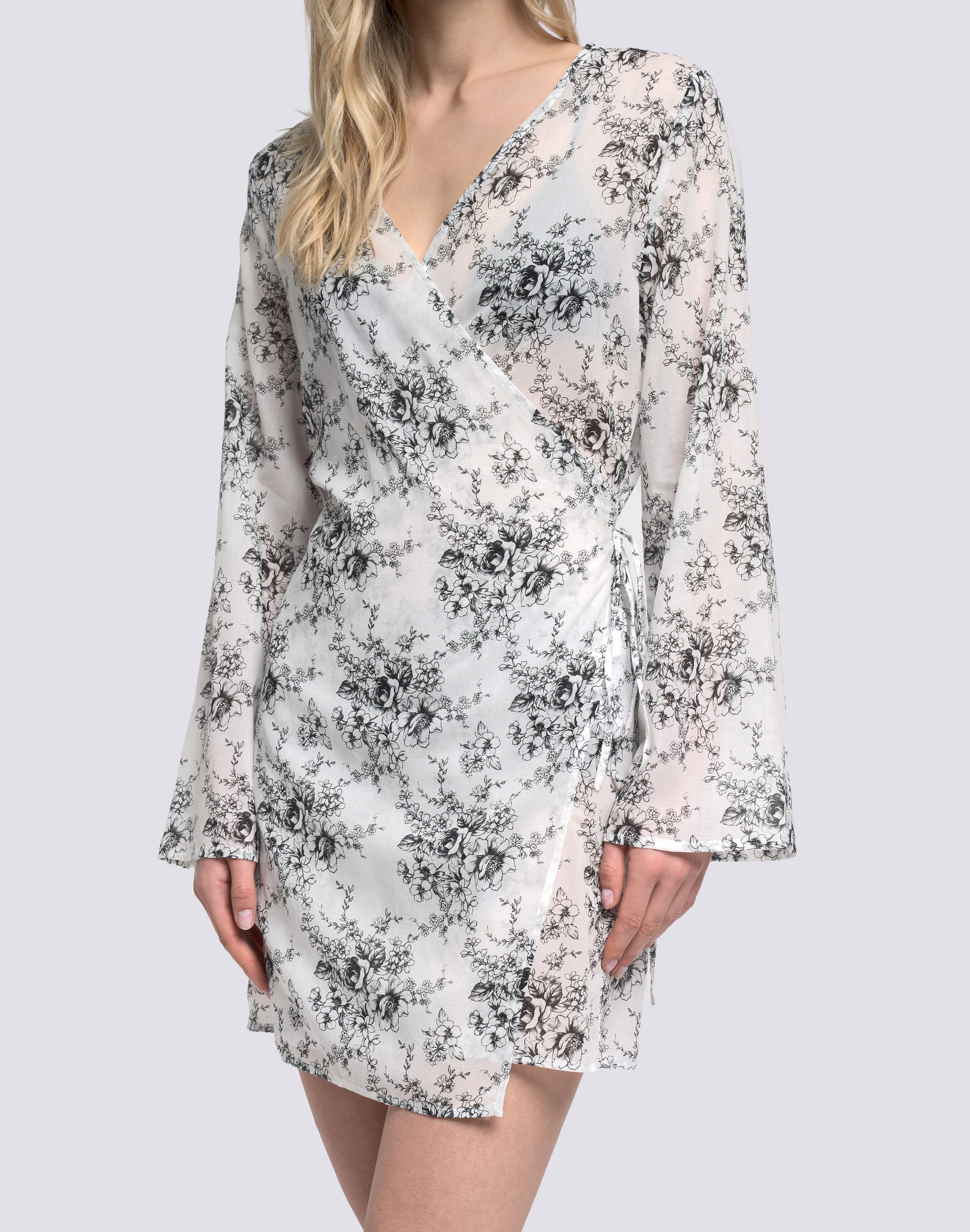 sundek-abito-donna-wrapover-corto-in-voile-di-cotone-stampa-rose-de-joie image 3