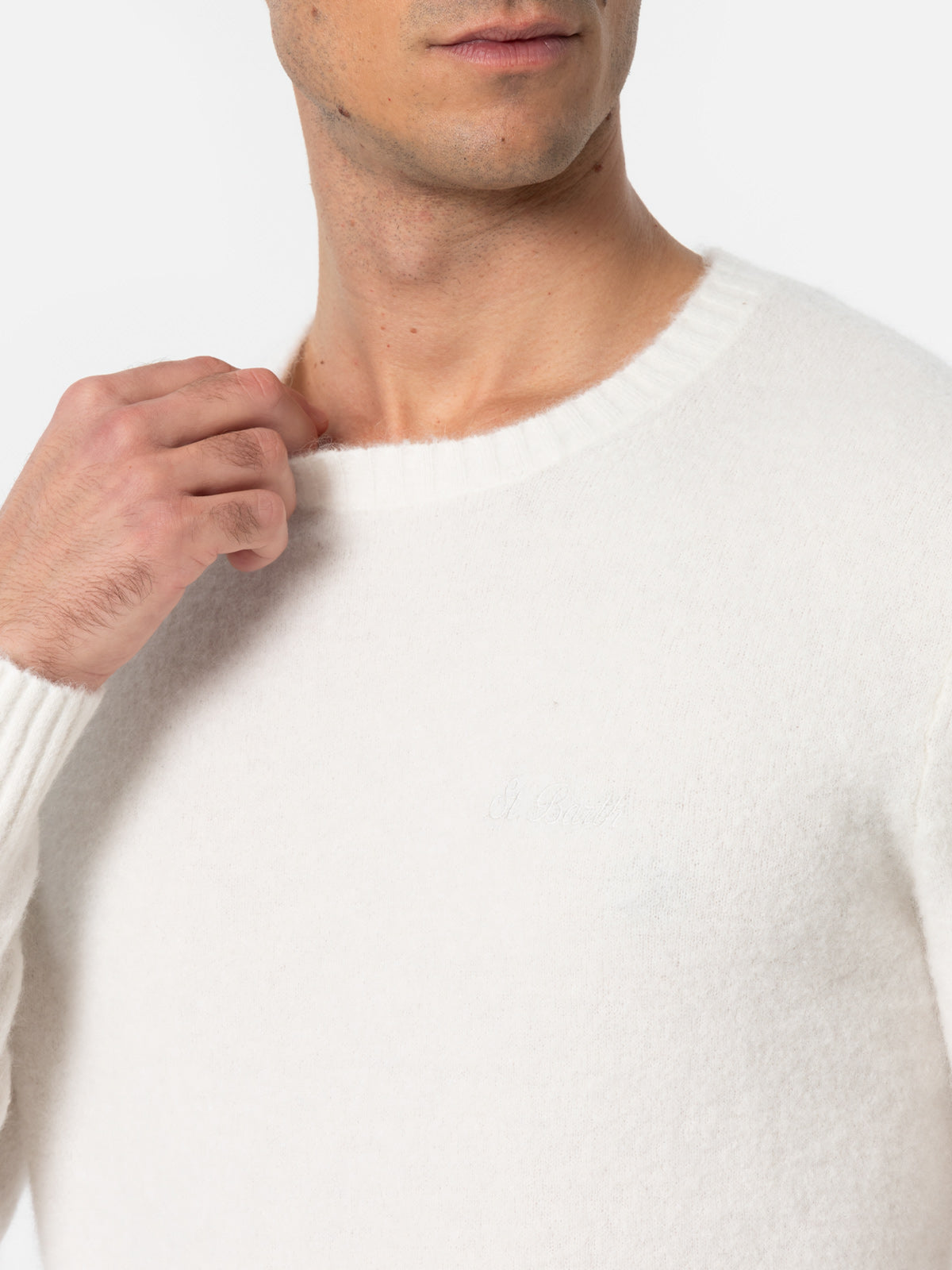 mc2-saint-barth-maglia-regent-in-tessuto-stretch-panna-tinta-unita-con-scollo-a- image 2