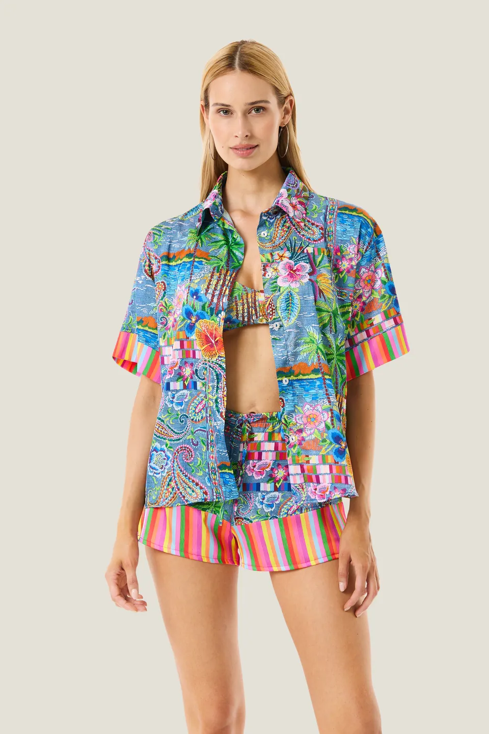 4giveness-camicia-manica-denim-mexican-camicia-cover-up-donna image 1