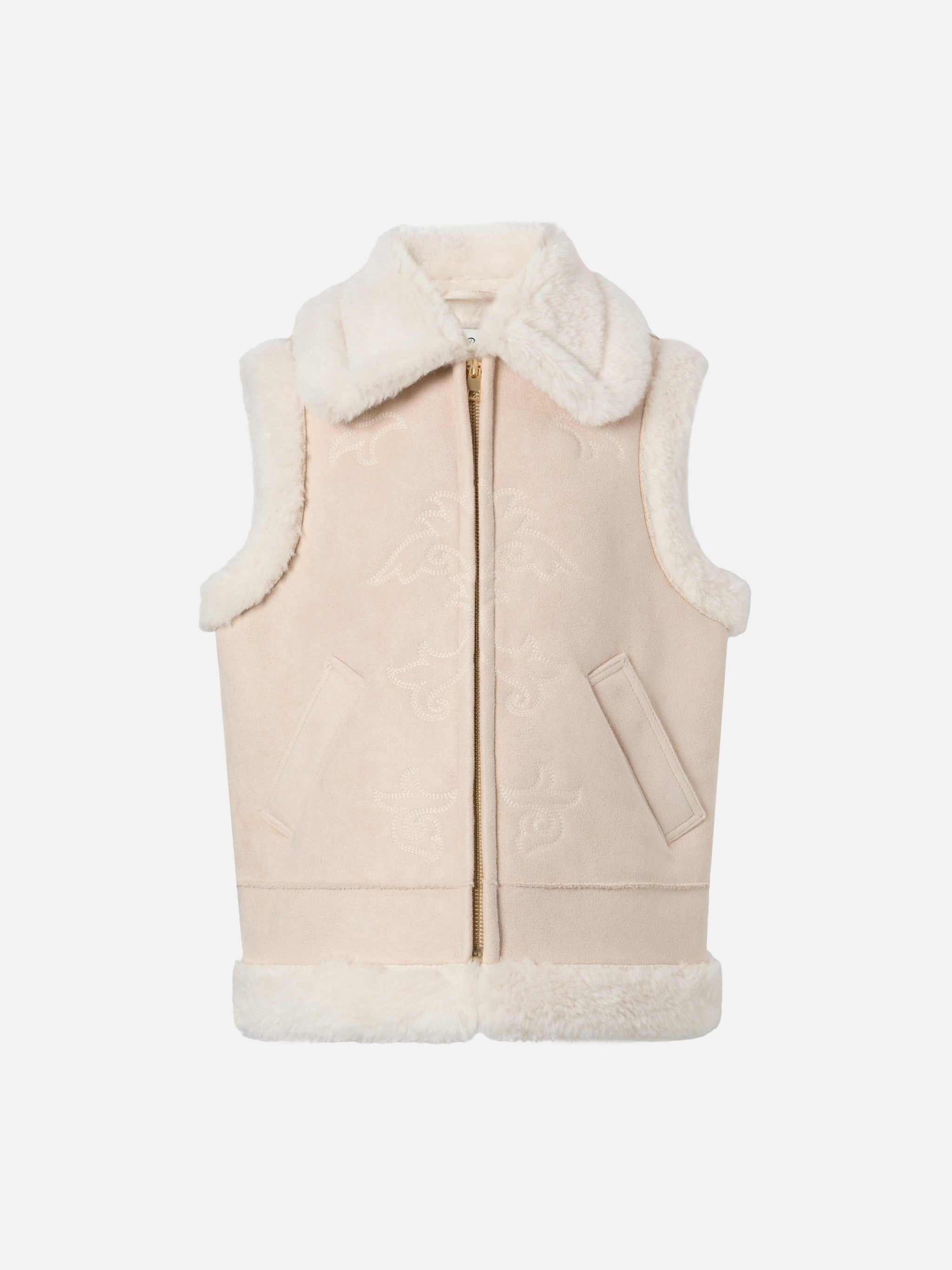 mc2-saint-barth-gilet-hesketh-jr-in-eco-montone-beige-con-ricamo-texano-bambina image 1