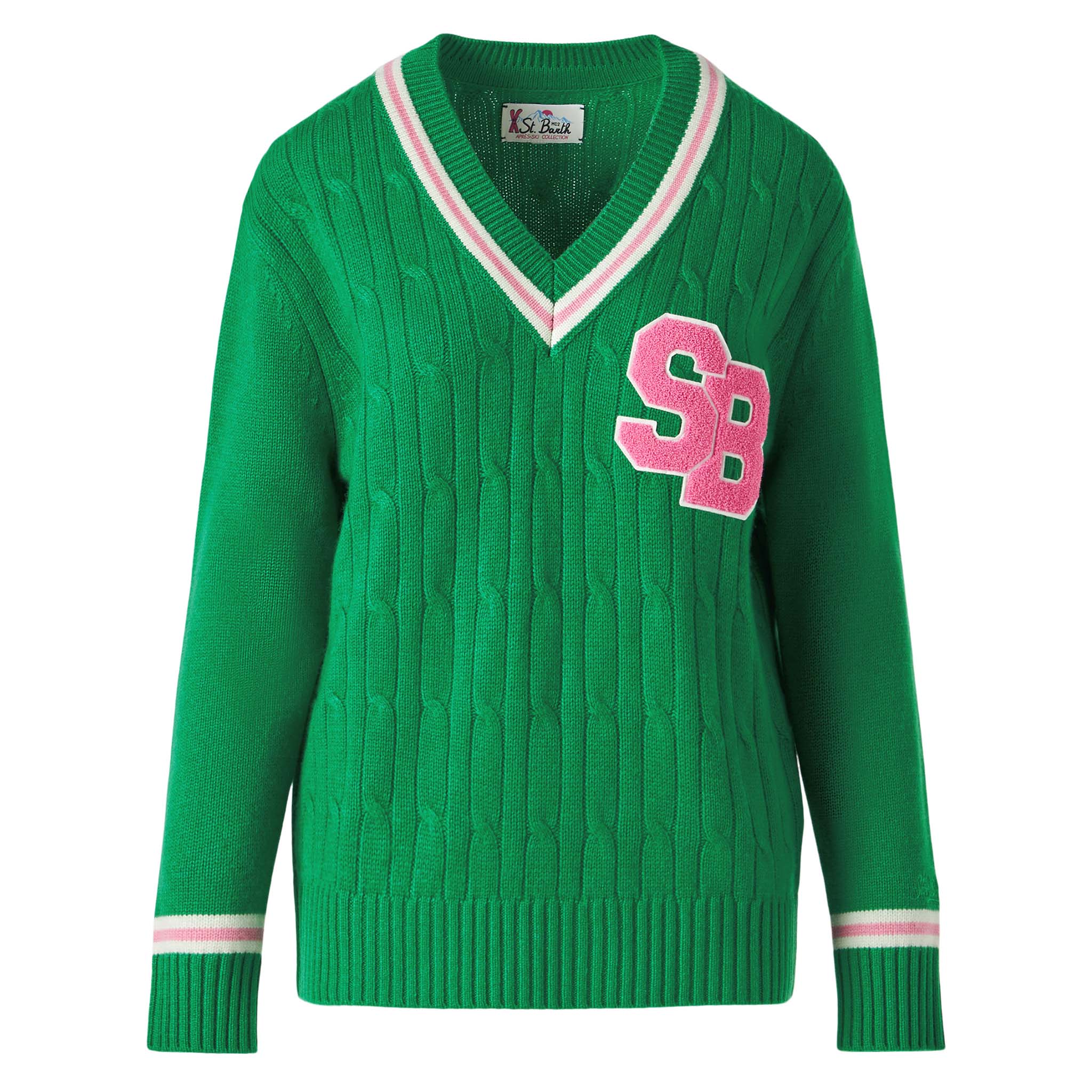 maglione-mc2-saint-barth-roger-con-scollo-a-v-intrecciato-verde-tinta-unita-in-m image 5
