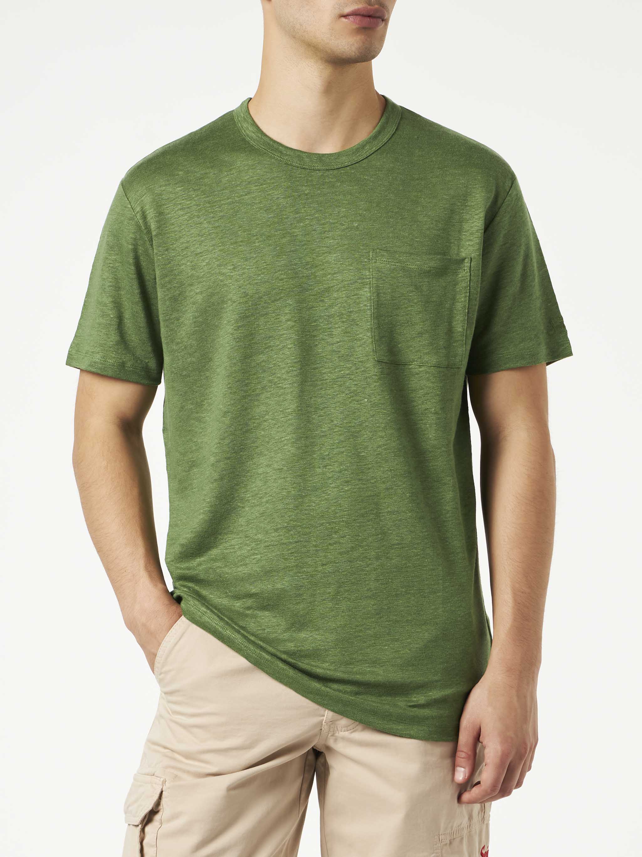 mc2-saint-barth-t-shirt-ecstasea-uomo-in-lino-verde-militare image 3