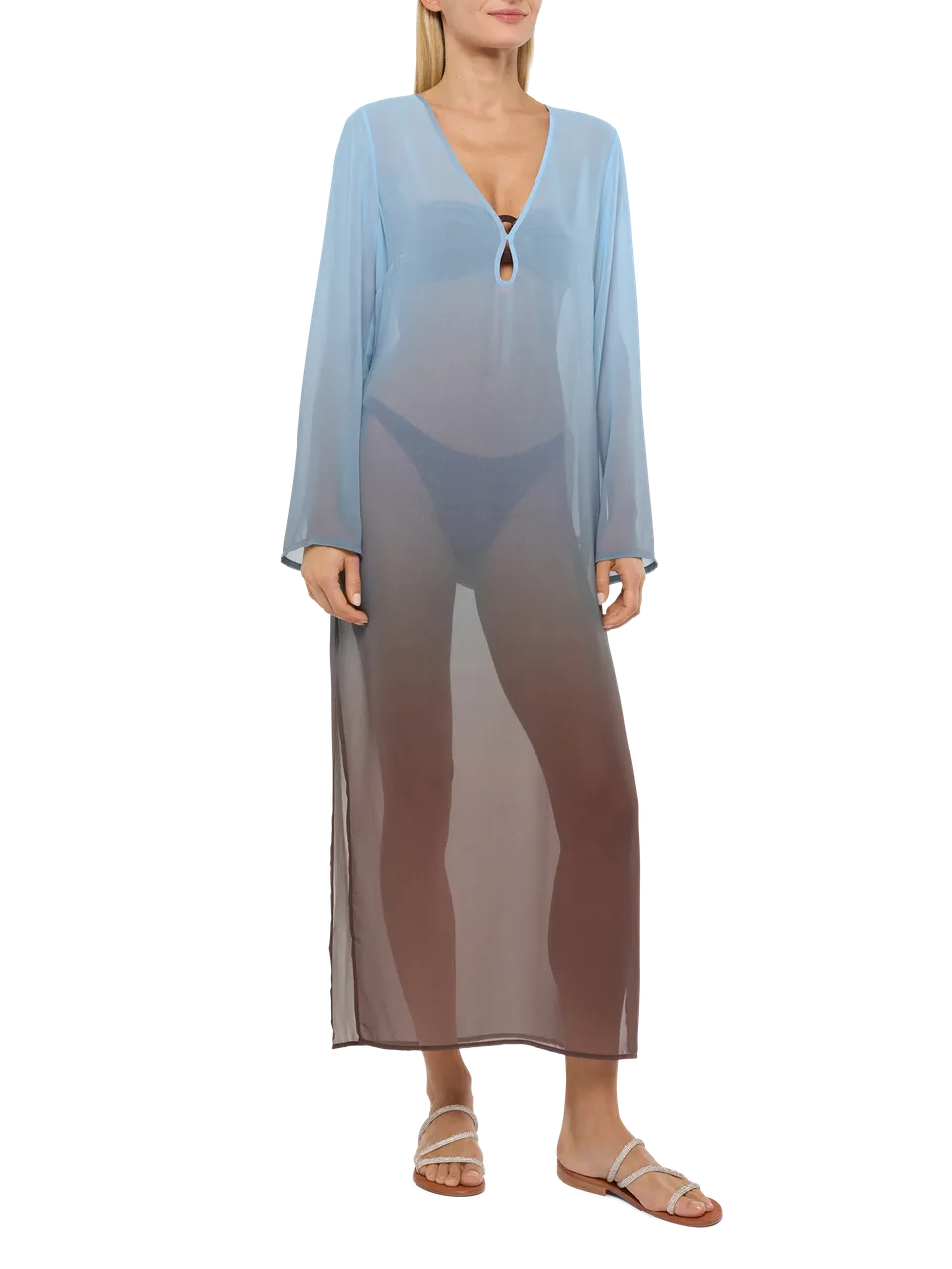 mc2-saint-barth-agatha-abito-maxi-georgette-v-neck-blu-marrone image 1