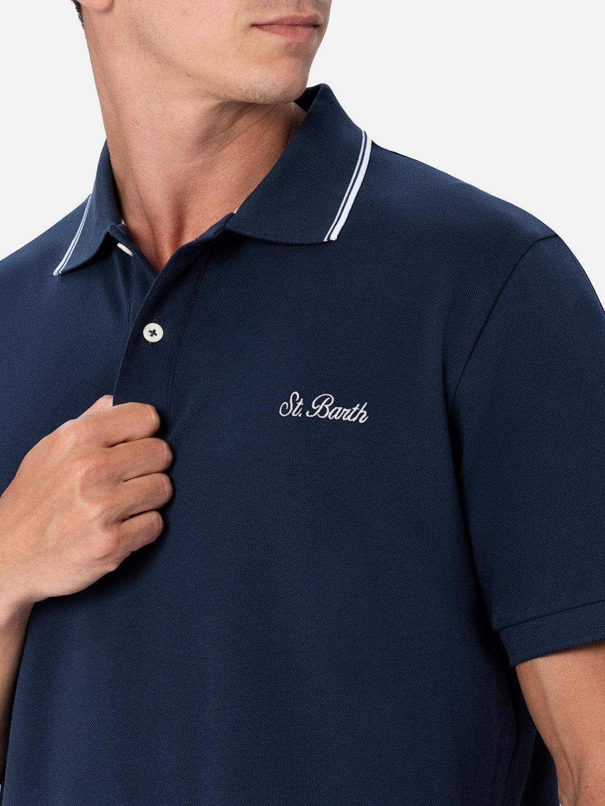 mc2-saint-barth-polo-uomo-beverly-hills-in-piquet-di-cotone-blu image 2