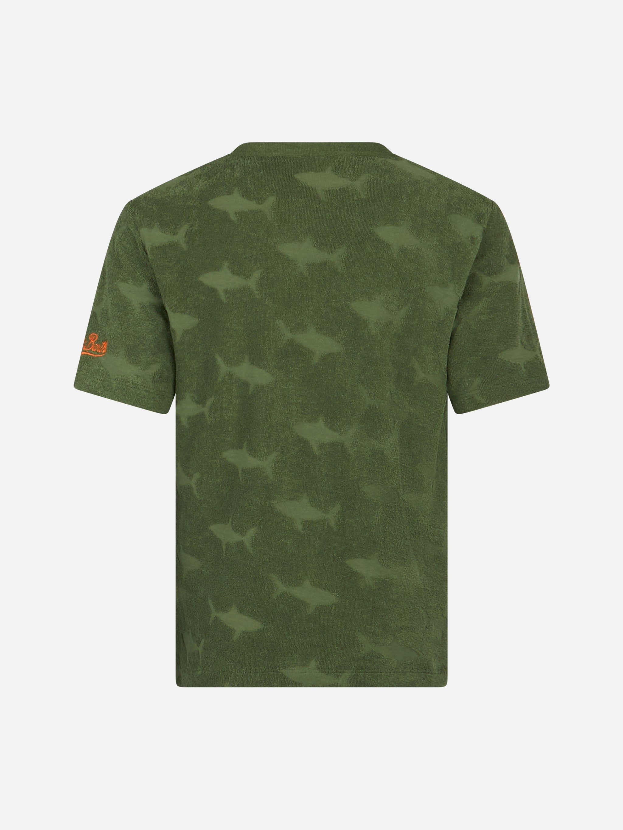 mc2-saint-barth-gary-t-shirt-bambino-spugna-verde-militare-motivo-squali image 2