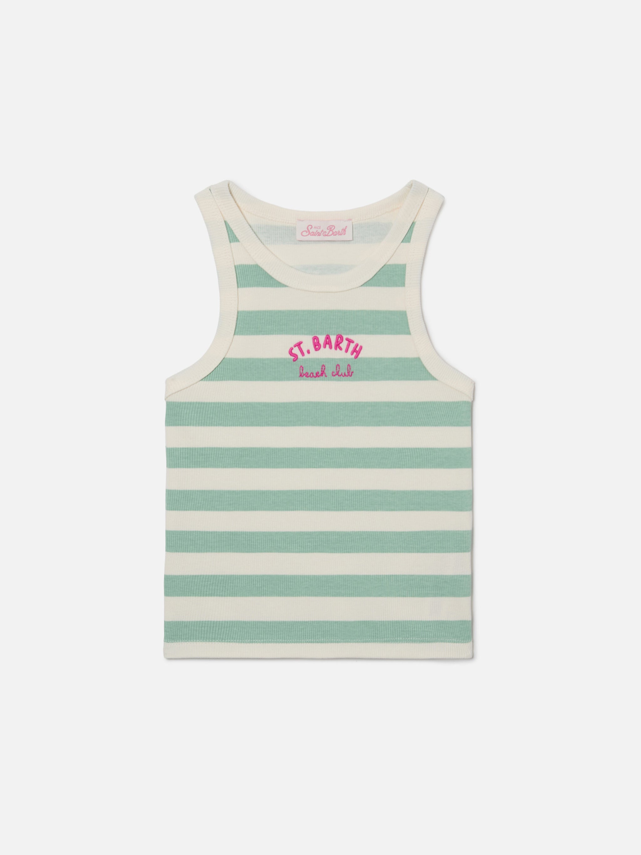 mc2-saint-barth-blue-jr-top-bambina-a-righe-verdi-e-bianche-logo-ricamato image 1