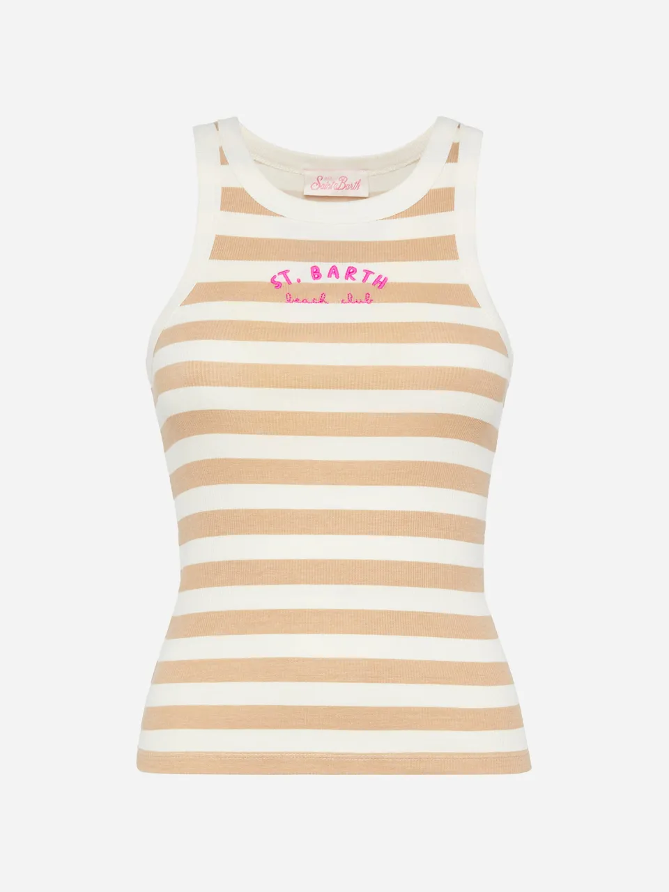 mc2-saint-barth-ada-canotta-donna-in-cotone-a-coste-a-righe-beige image 1