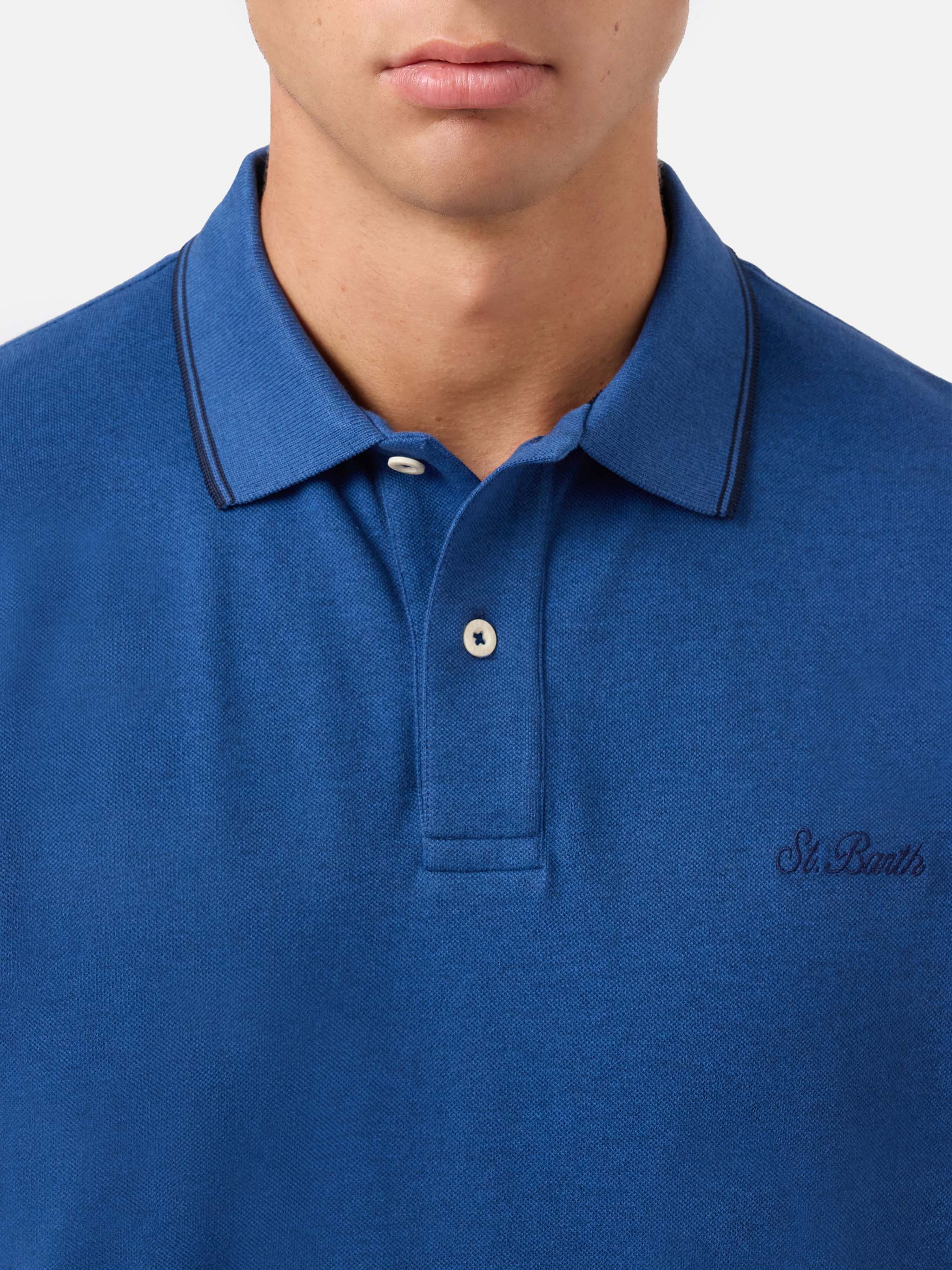 mc2-saint-barth-beverly-hills-polo-uomo-in-cotone-piquet-blu-denim image 2