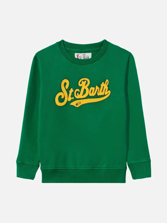 mc2-saint-barth-felpa-bambino-verde-con-logo-giallo-saint-barth-in-spugna image 1