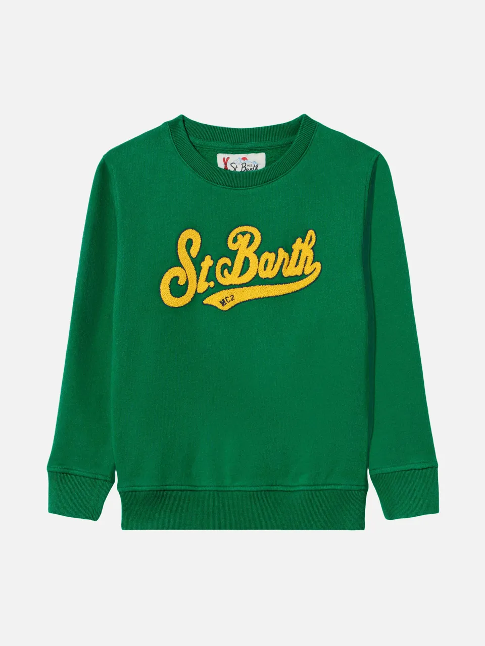 mc2-saint-barth-felpa-bambino-verde-con-logo-giallo-saint-barth-in-spugna image 1