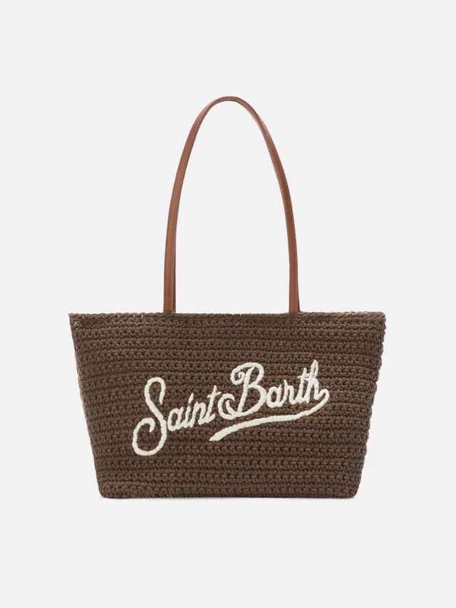 mc2-saint-barth-crochet-borsa-tote-medium-marrone-logo-ricamato image 1