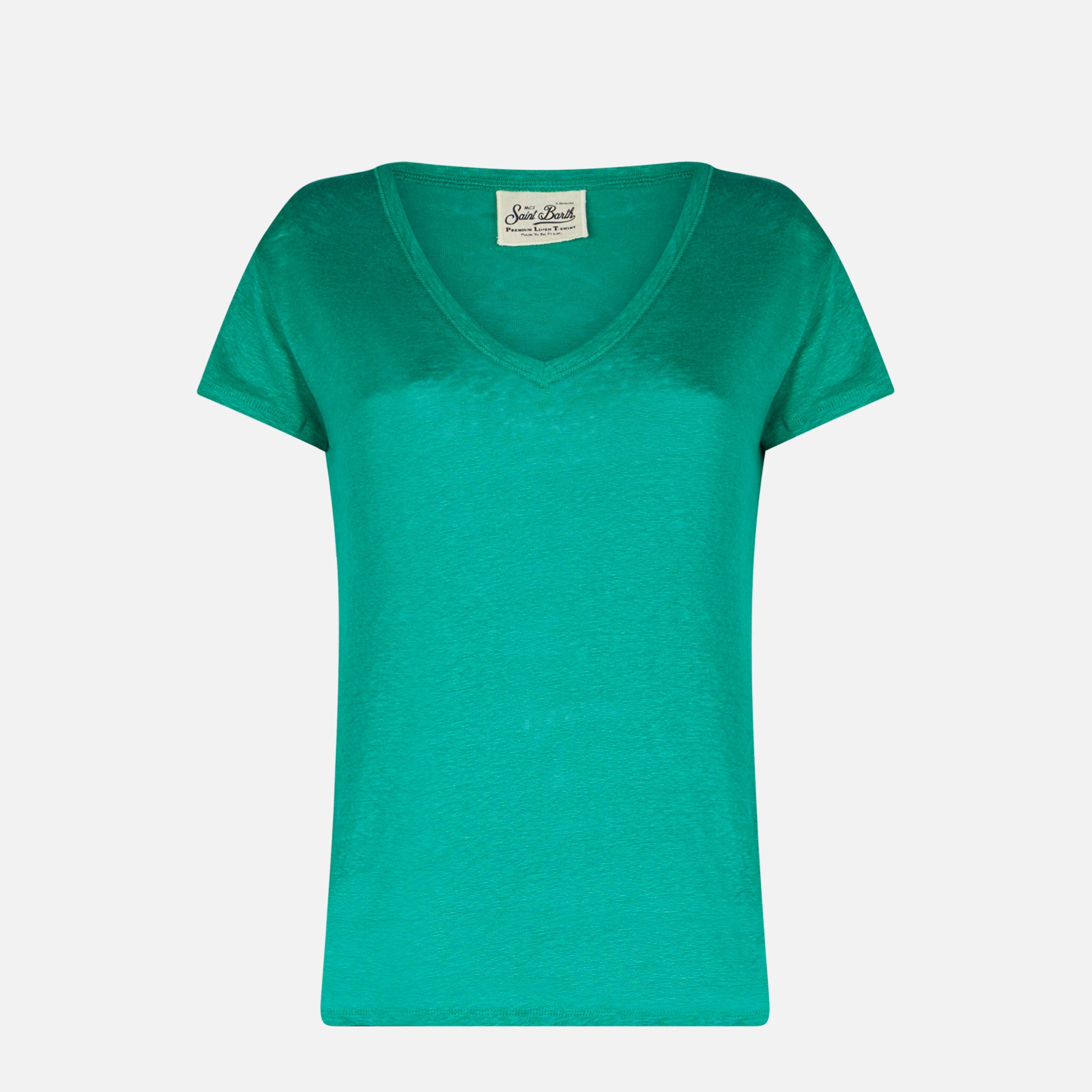 mc2-saint-barth-t-shirt-eloise-in-lino-verde-tinta-unita-donna image 4