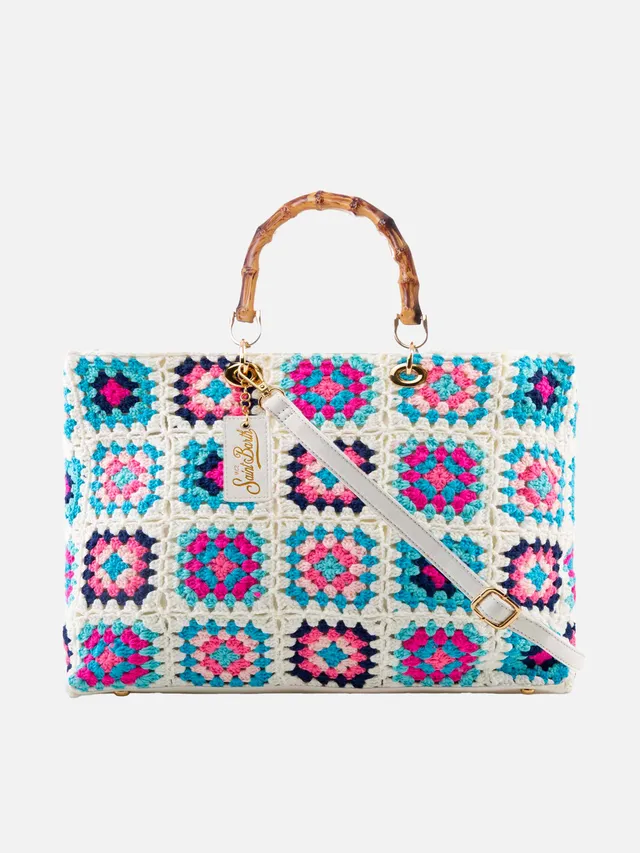 mc2-saint-barth-borsa-victoria-crochet-multicolore-con-manici-effetto-bamb image 1