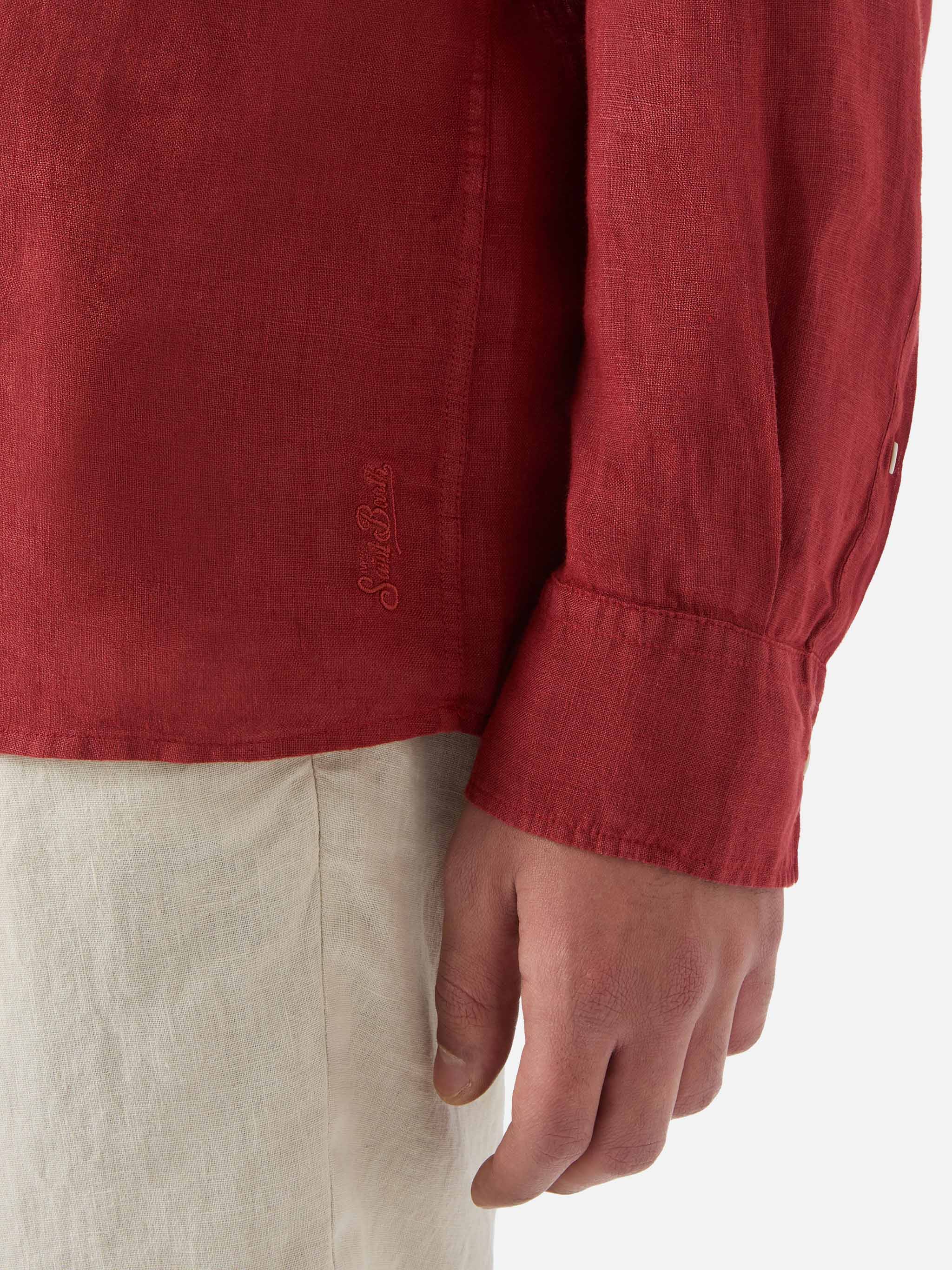 mc2-saint-barth-raphael-polo-uomo-in-lino-rosso-maniche-lunghe image 6