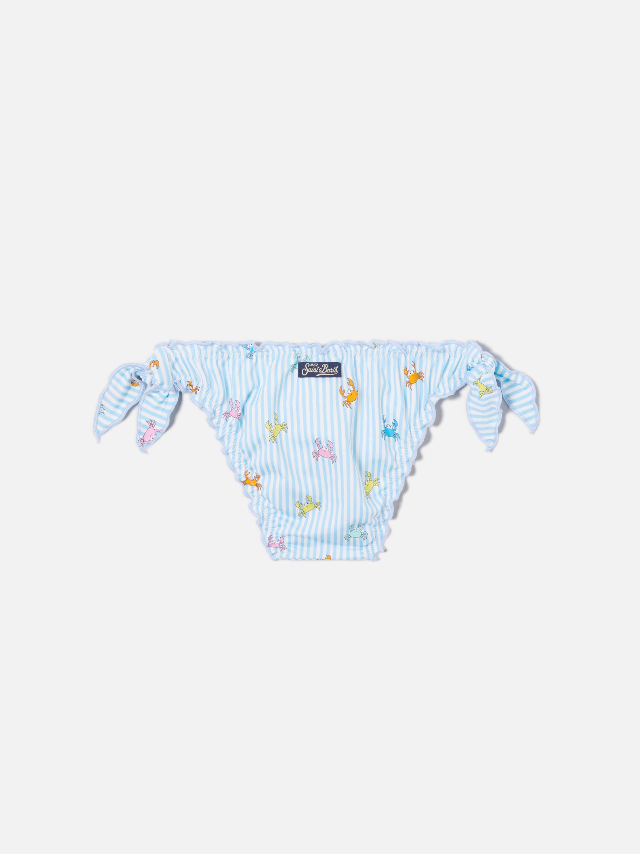 mc2-saint-barth-slip-mare-cric-bambina-a-righe-azzurre-con-stampa-granchietti image 2
