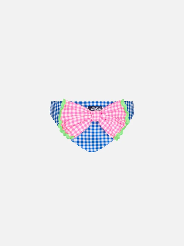 mc2-saint-barth-slip-da-bagno-bambina-stampa-vichy-bianca-e-bluette-con-fiocco-r image 1