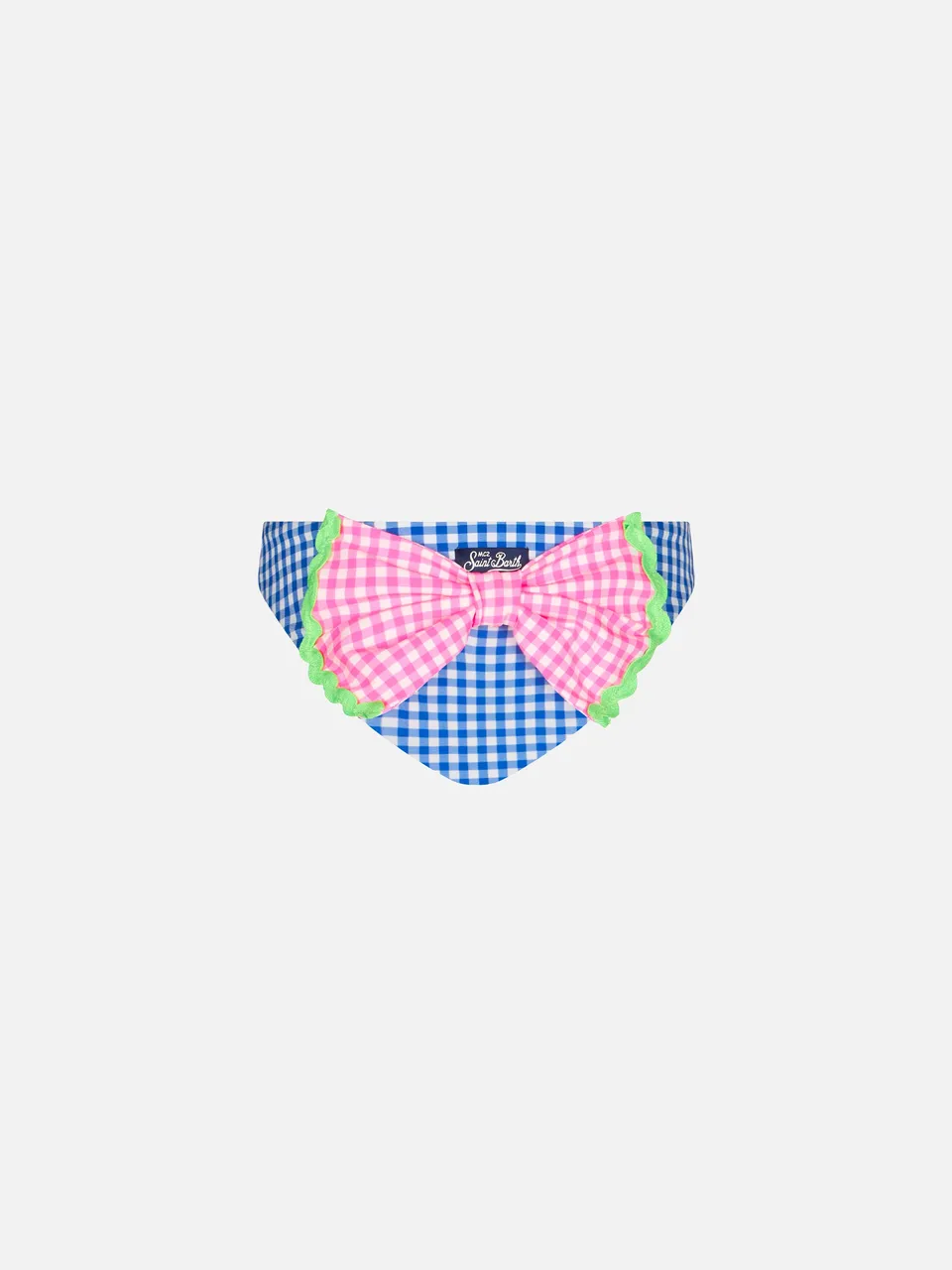 mc2-saint-barth-slip-da-bagno-bambina-stampa-vichy-bianca-e-bluette-con-fiocco-r image 1