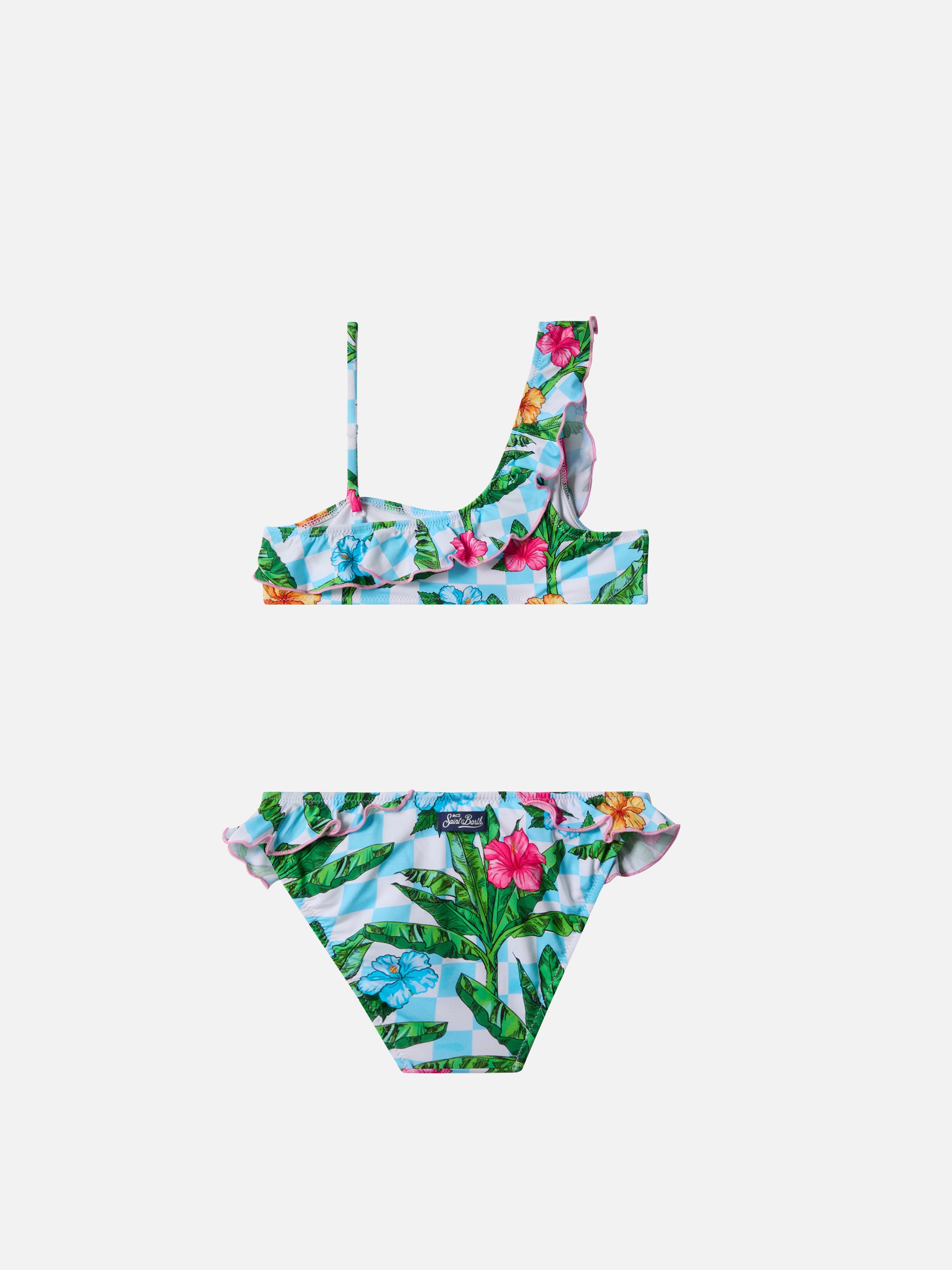 mc2-saint-barth-bikini-rey-bambina-monospalla-con-volant-stampa-palme-bluette image 2
