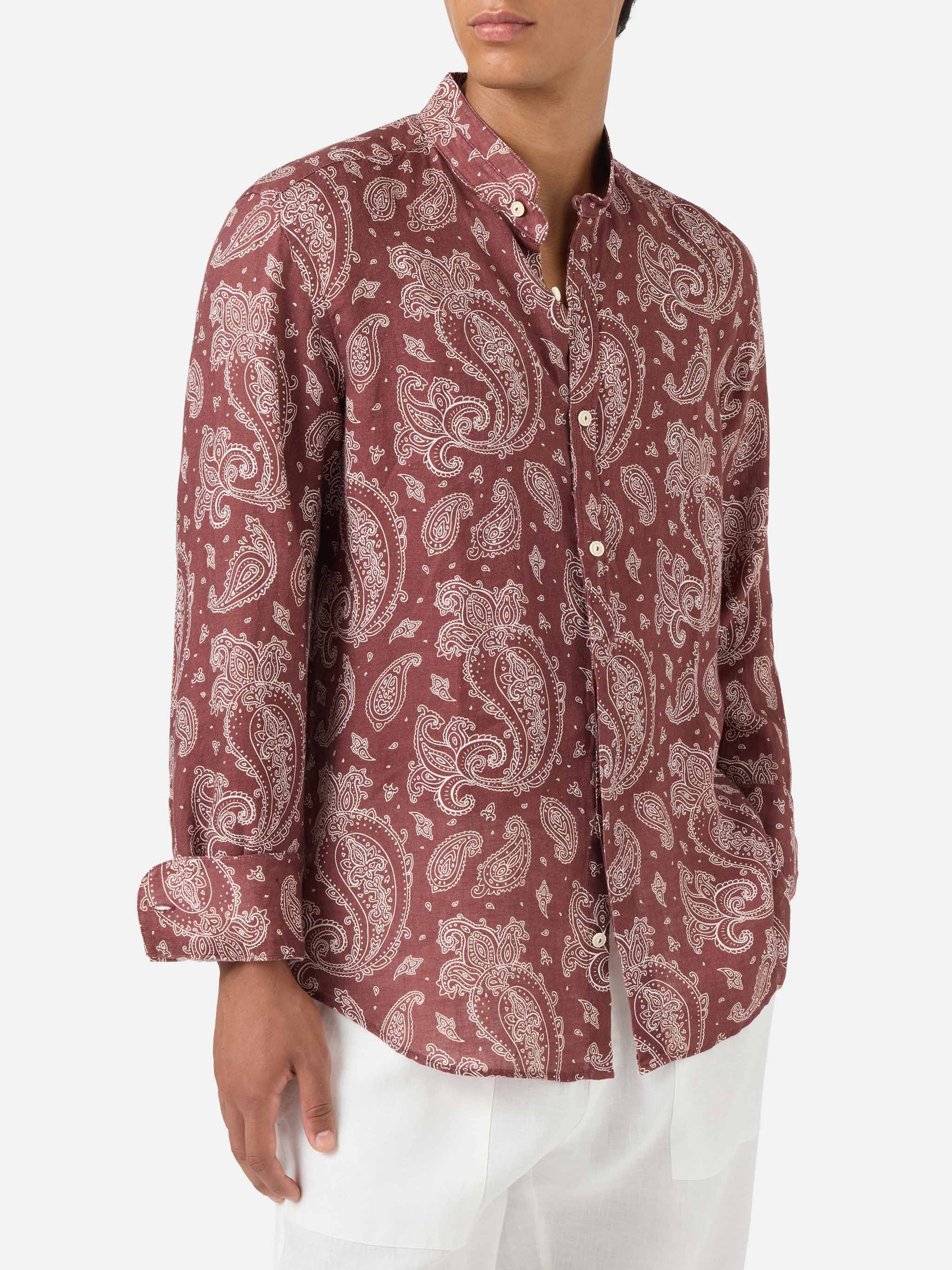 camicia-mc2-saint-barth-klarke-in-lino-con-stampa-paisley-marrone image 1