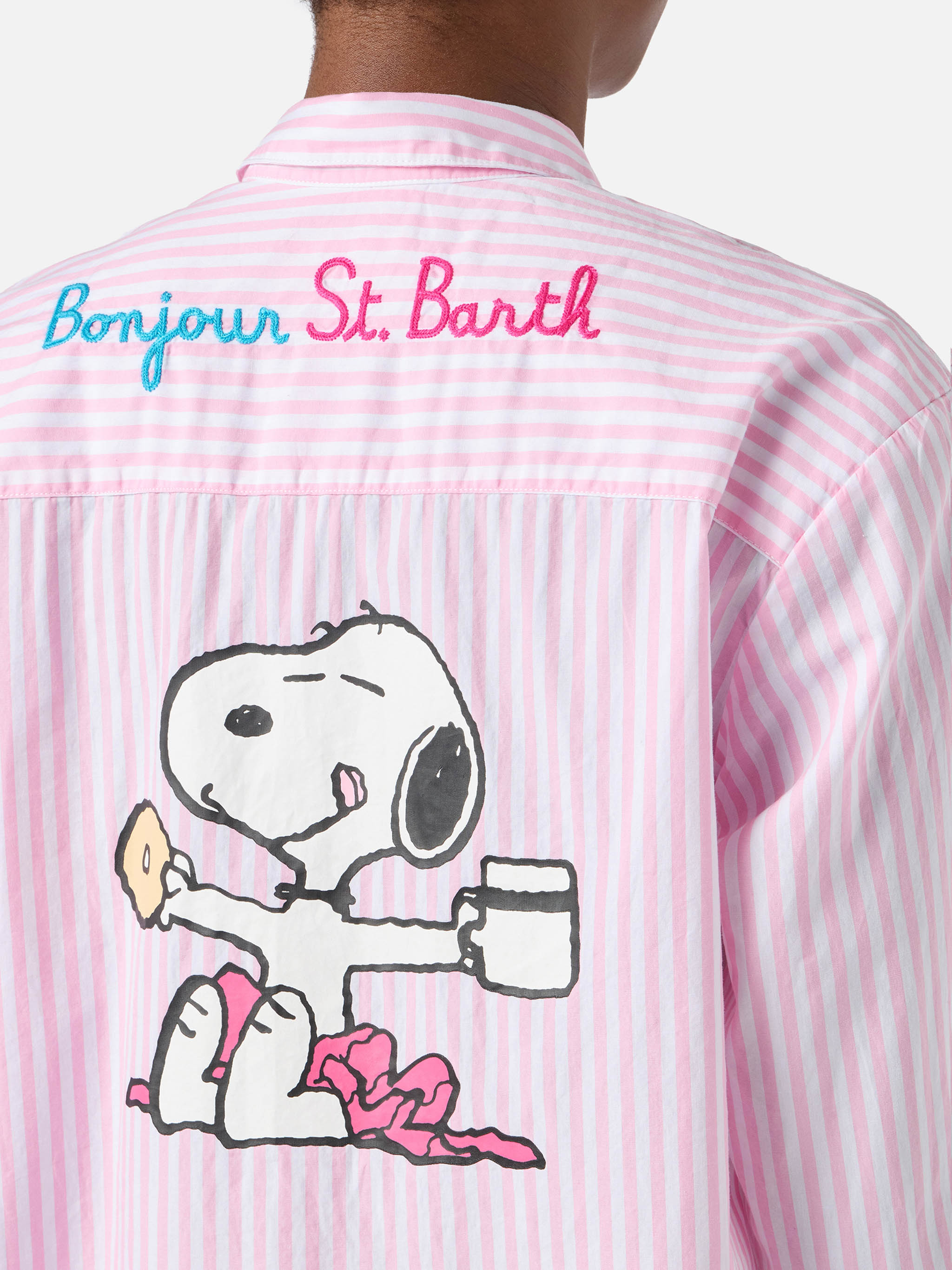 mc2-saint-barth-camicia-brigitte-a-righe-rosa-con-stampa-snoopy-special-edition image 3