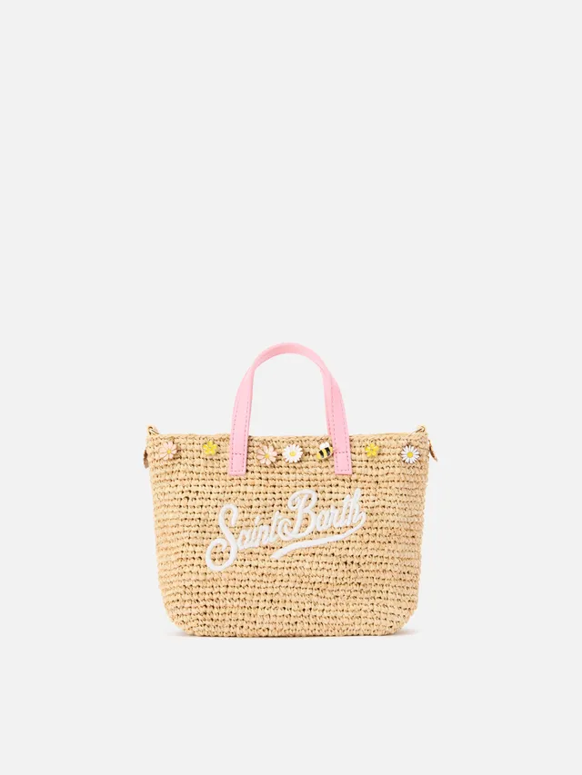mc2-saint-barth-borsa-city-mini-in-rafia-naturale-e-rosa-con-charms image 1