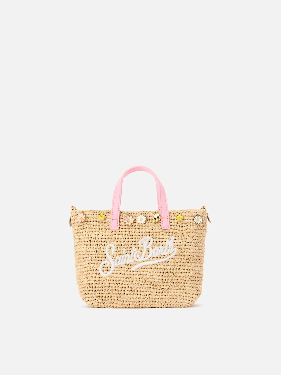mc2-saint-barth-borsa-city-mini-in-rafia-naturale-e-rosa-con-charms image 1