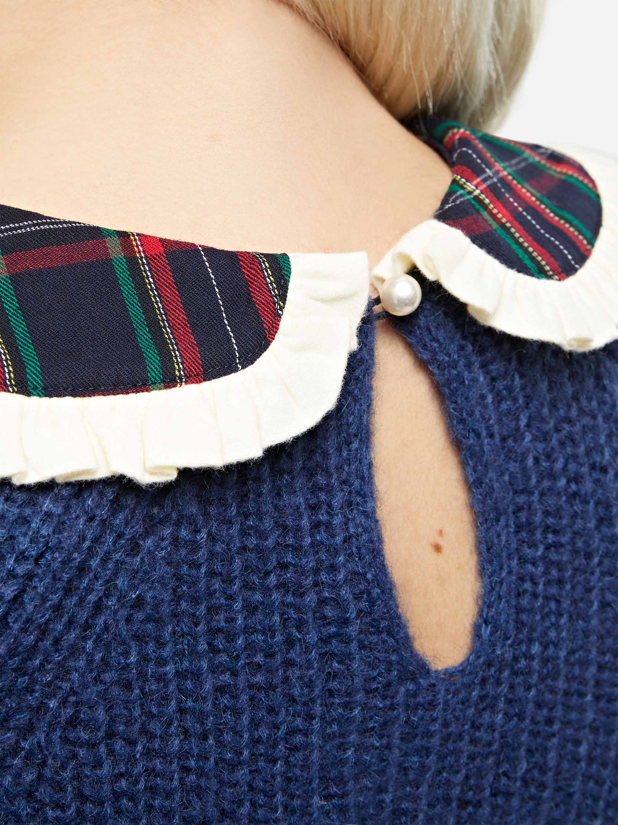 mc2-saint-barth-calia-maglione-donna-blu-navy-coste-collo-tartan image 2
